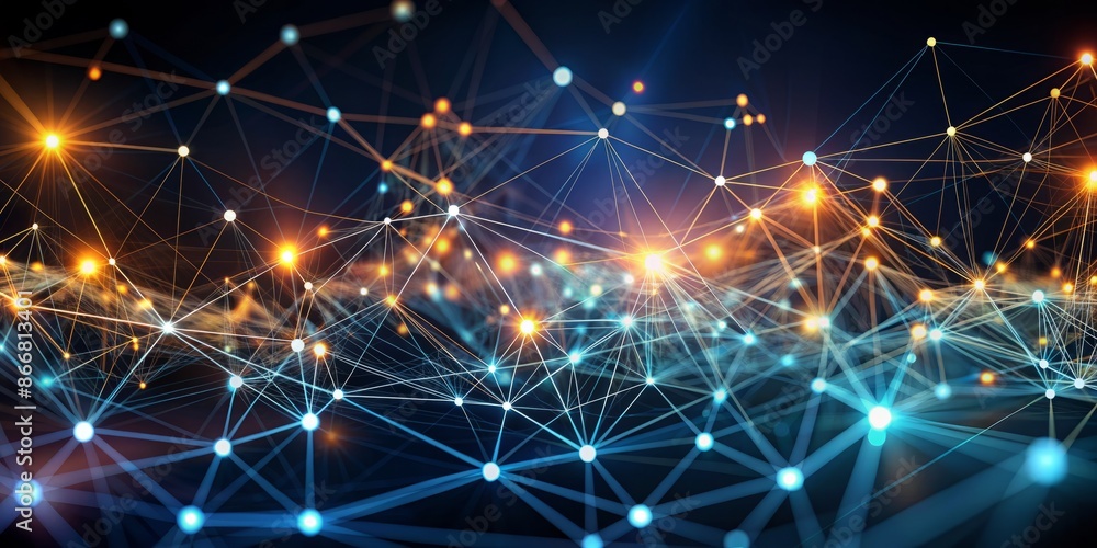Abstract data visualization design featuring 3D rendered connecting dots and lines on a dark background, symbolizing complex network structures and digital connections. Abstract data visualization design featuring 3D rendered connecting dots and lines on a dark background, symbolizing complex network structures and digital connections.