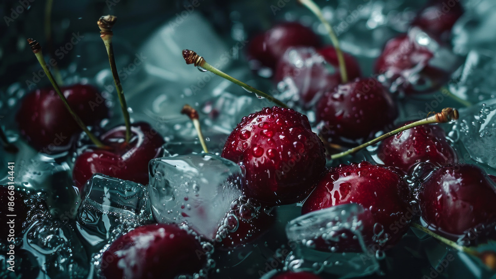 Fresh Cherry with Ice Cubes Fresh Cherry with Ice Cubes