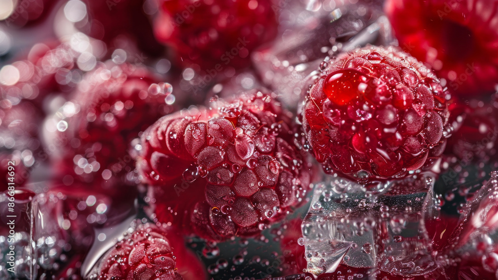 Fresh Raspberry with Ice Cubes Fresh Raspberry with Ice Cubes