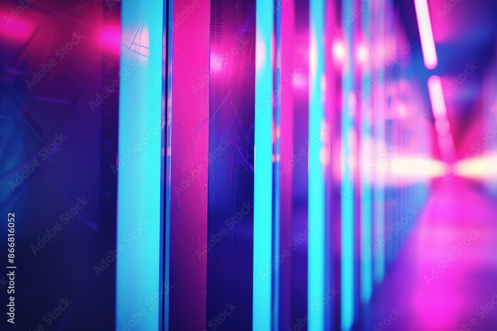 Neon lights in futuristic corridor with perspective view Neon lights in futuristic corridor with perspective view