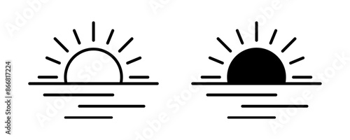 Sunset icon, sunrise icon. Sun, rise symbol. Morning icon.