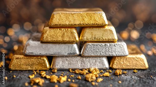  Stacks of pure gold and silver bar background