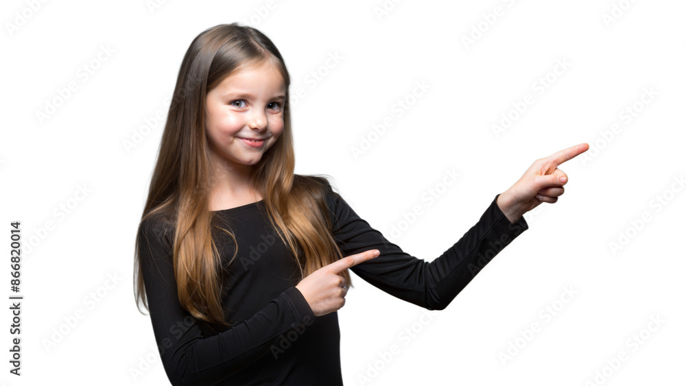 Young Girl With Long Brown Hair Pointing To The Right Young Girl With Long Brown Hair Pointing To The Right
