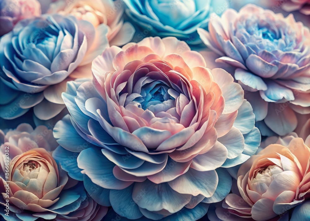 Intimate, highly detailed portrait of fragile flower petals in soft rose pink hues and gentle azure blue undertones, showcasing delicate botanical beauty. Intimate, highly detailed portrait of fragile flower petals in soft rose pink hues and gentle azure blue undertones, showcasing delicate botanical beauty.