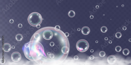 Air bubbles.Soap foam vector illustration on a transparent background.
