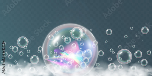 Air bubbles.Soap foam vector illustration on a transparent background.
