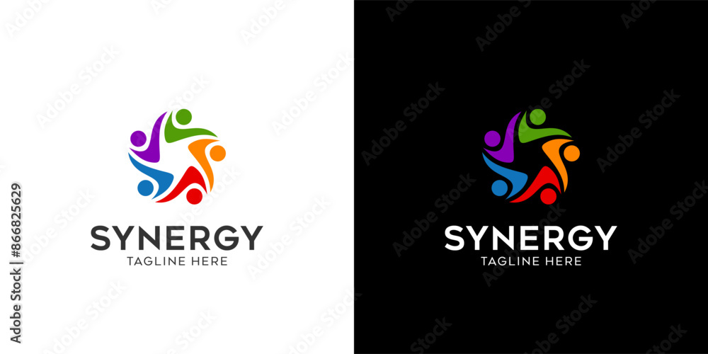 Synergy logo, concept of two or more entities working together. Interlocking circles symbolize the coming together of various elements Synergy logo, concept of two or more entities working together. Interlocking circles symbolize the coming together of various elements