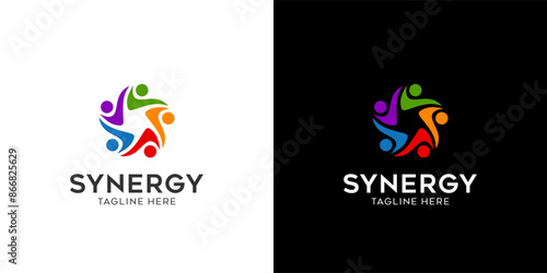 Synergy logo, concept of two or more entities working together. Interlocking circles symbolize the coming together of various elements