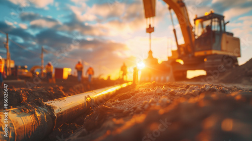 Wallpaper Mural Construction Site at Sunrise with Pipeline Installation  Torontodigital.ca