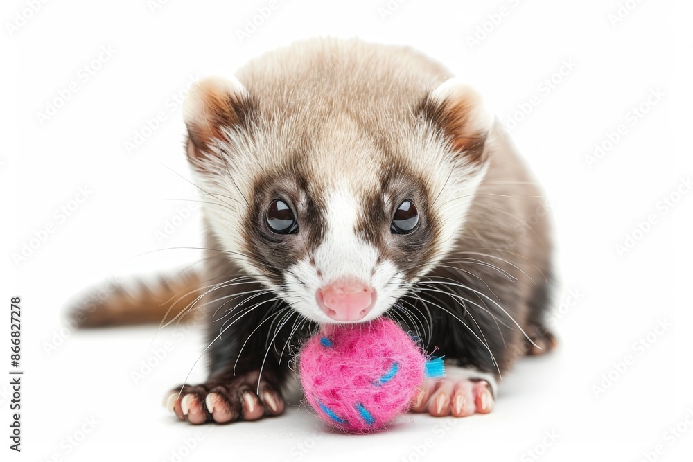 Fototapeta premium Ferret Playing with Small Toy