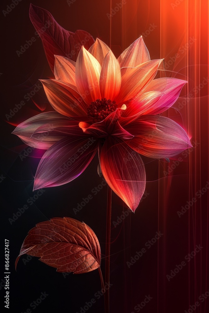 Fototapeta premium Elegant Red Flower With Golden Light