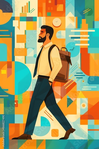 A man discovering his personal productivity style  2d vibrant color illustate