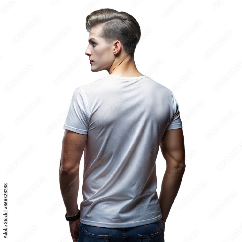 Man Wearing White T-Shirt Standing With His Back Turned Man Wearing White T-Shirt Standing With His Back Turned