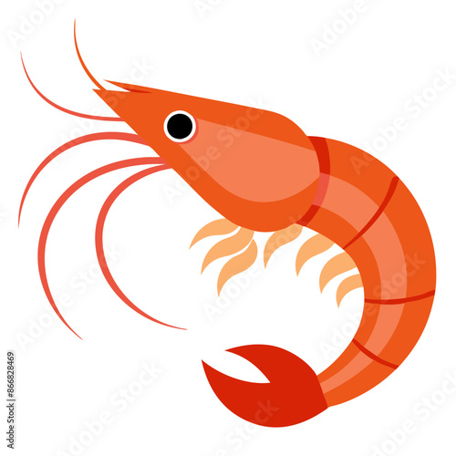 simplified, red shrimp illustration with long antennae and a curved body.
