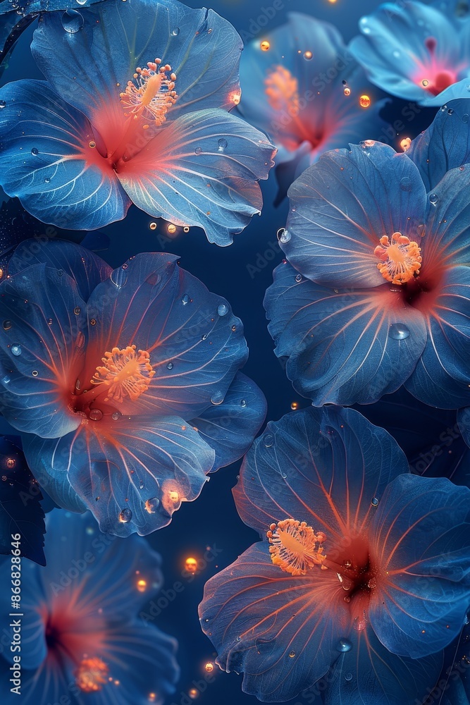 Blue Hibiscus Flowers With Dew Drops Blue Hibiscus Flowers With Dew Drops