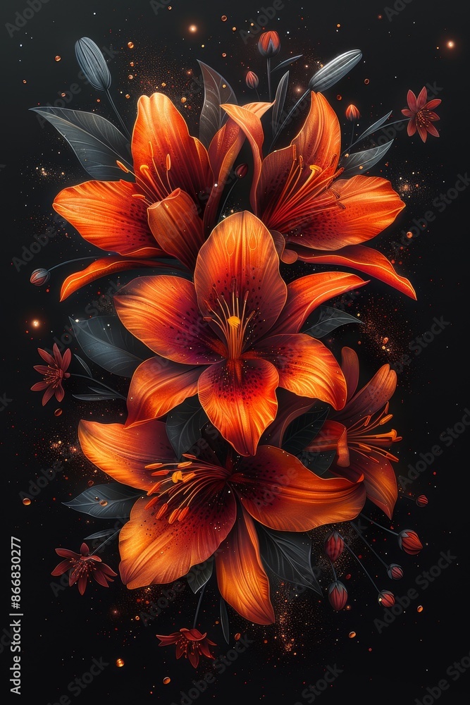 Obraz premium Elegant Orange Lilies Abstract Flower Frame