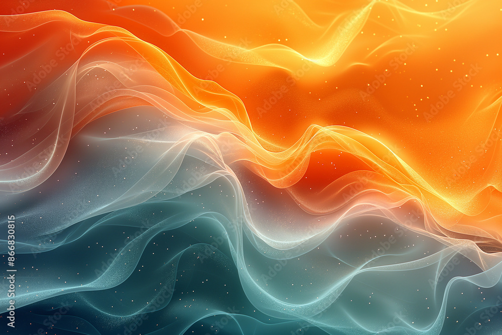 Obraz premium The image is a colorful abstract painting with orange and blue waves