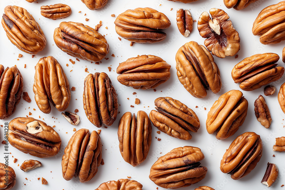 A close up of a bunch of pecans with some of them broken A close up of a bunch of pecans with some of them broken