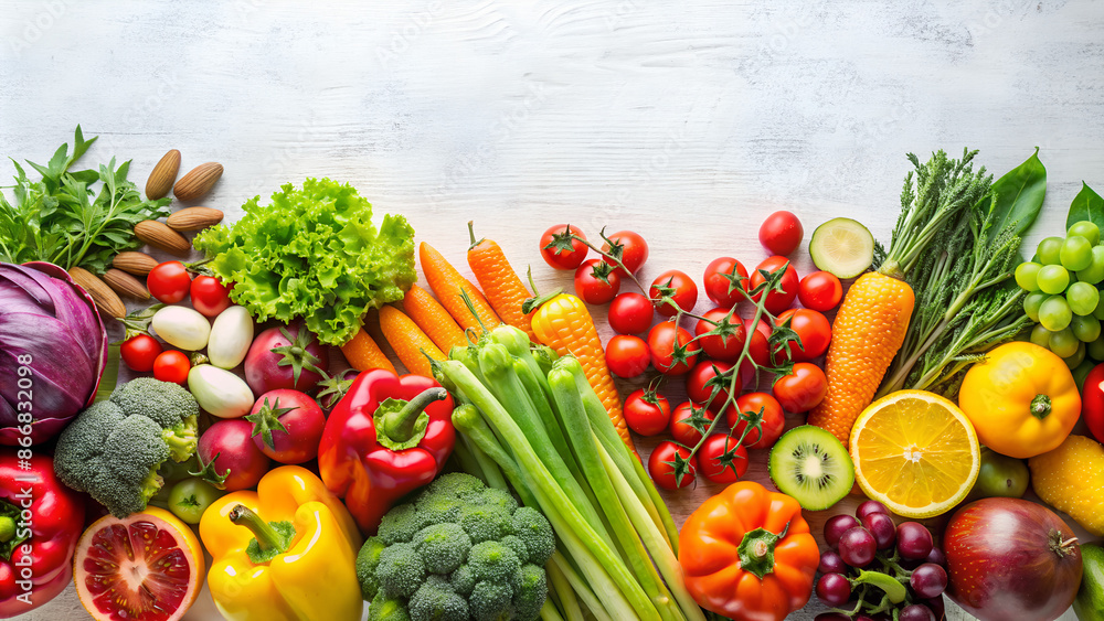 Fresh Colorful Vegetables on White Background with Copy Space Fresh Colorful Vegetables on White Background with Copy Space