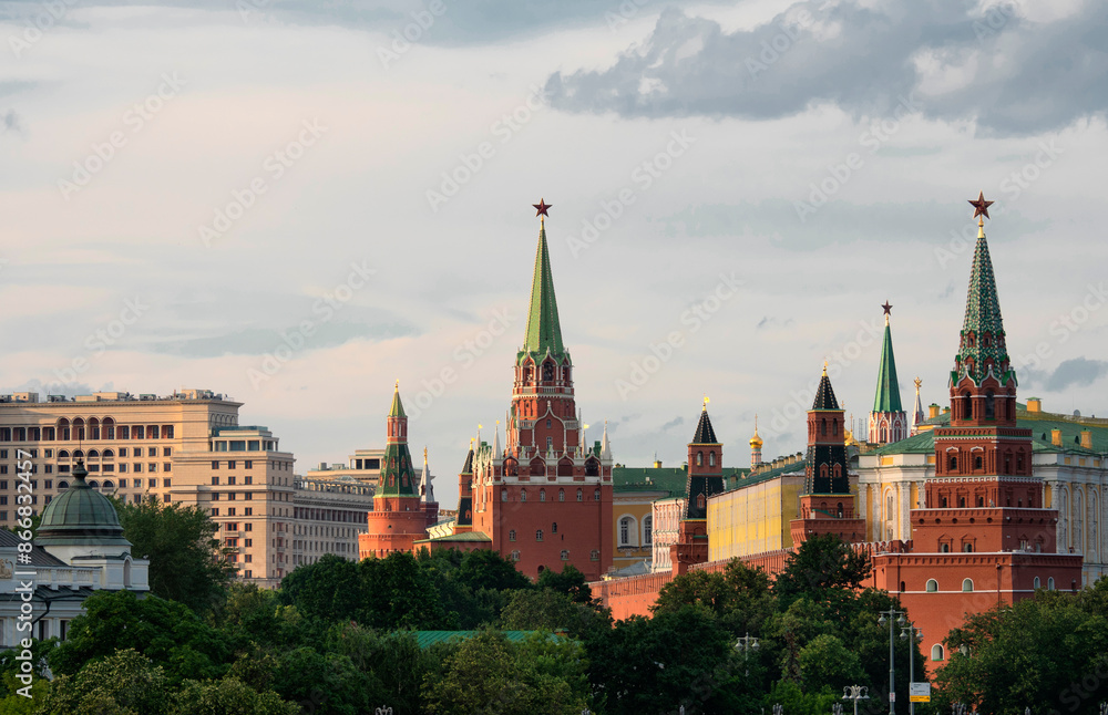 Russia, Moscow, view on Moscow Kremlin on against cloudy sky. Russia, Moscow, view on Moscow Kremlin on against cloudy sky.