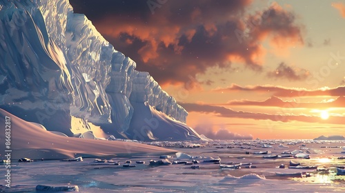 Glacier at the south pole against blue sky