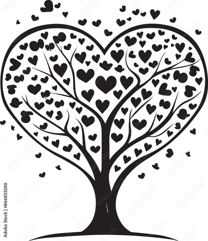 Obraz premium tree with hearts Silhouette Vector Illustration 