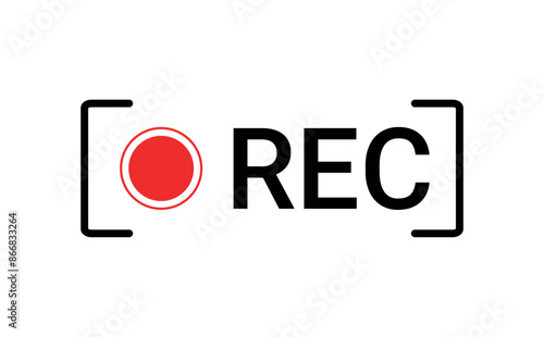 Recording sign icon. Red logo camera video recording symbol, rec icon