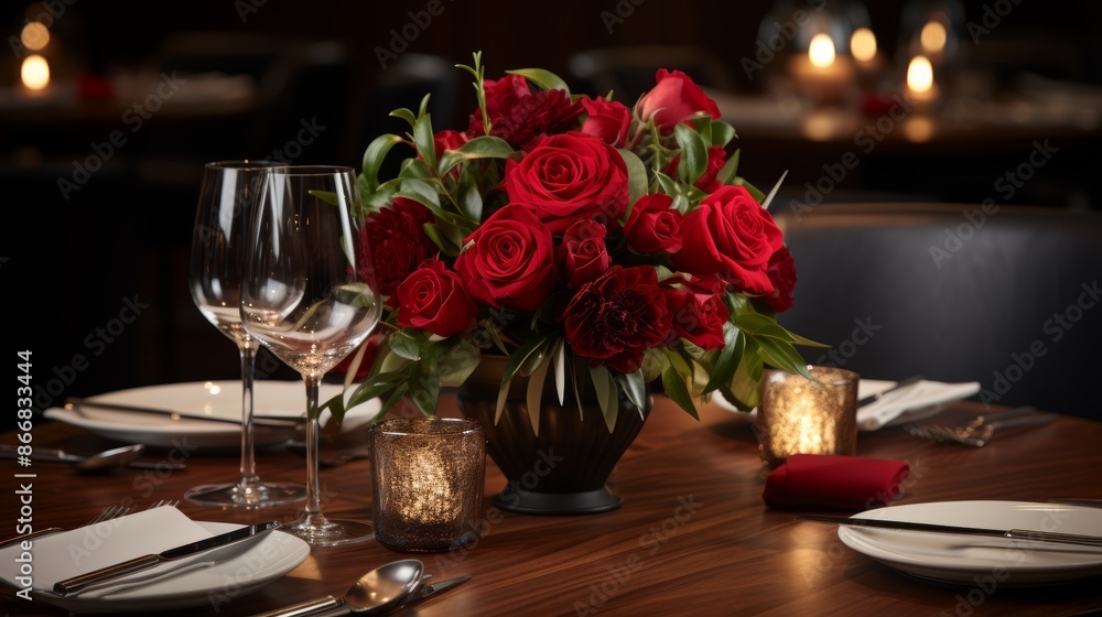 Fototapeta premium Sophisticated restaurant dining table arrangement for a delightful dining ambiance