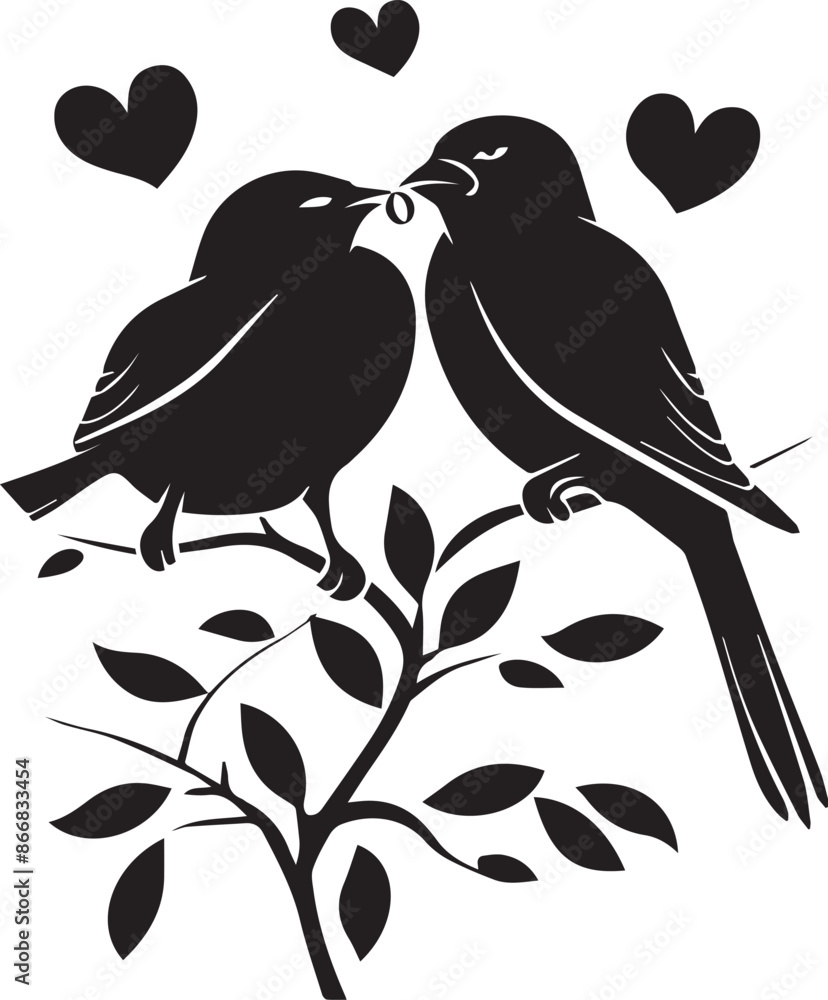 Love birds on a branch Silhouette Vector Love birds on a branch Silhouette Vector