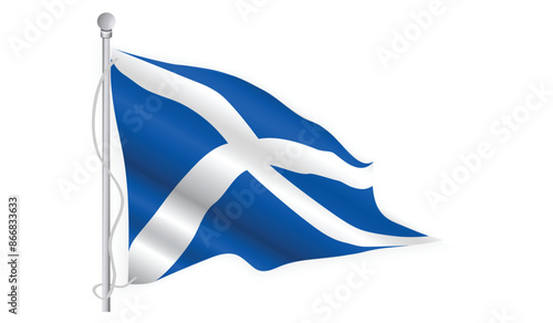 Scotland or Scottish flag on a flag pole in a transparent background. 