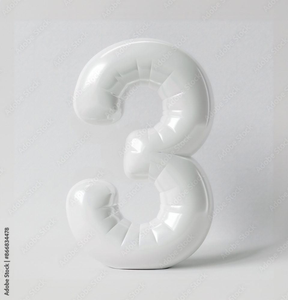 AI generated photo with inflatable white color number 3. Minimalistic balloon isolated on a white background AI generated photo with inflatable white color number 3. Minimalistic balloon isolated on a white background