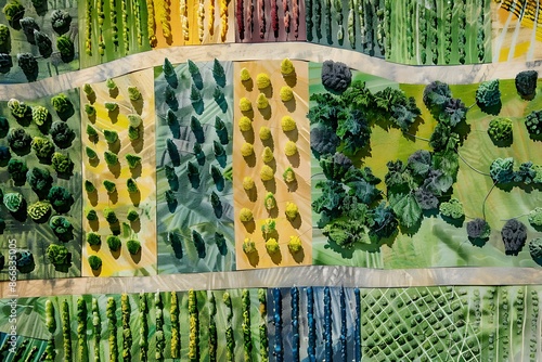 A color-blocked depiction of a top view of a neatly arranged vineyard