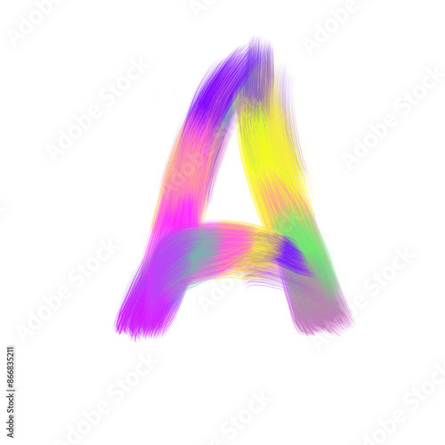 Letter A Fur Style. Raster Illustration of Funky ccolorful Trendy bright Typo Symbol.
 photo