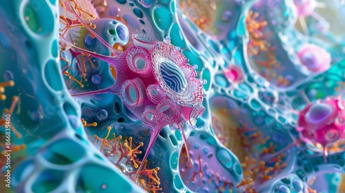 Intricate Golgi Apparatus Close-up with Realistic Details in Vibrant Natural Light - Cell Component Exploration