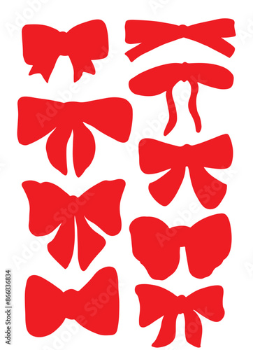 bows set. design elements in the form of various bows. holidays, decorations, hairpins. sticker pack vector illustration.