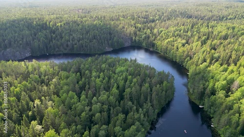 Aerial view of lake Haukkalampi, Nuuksio National Park, Finland photo