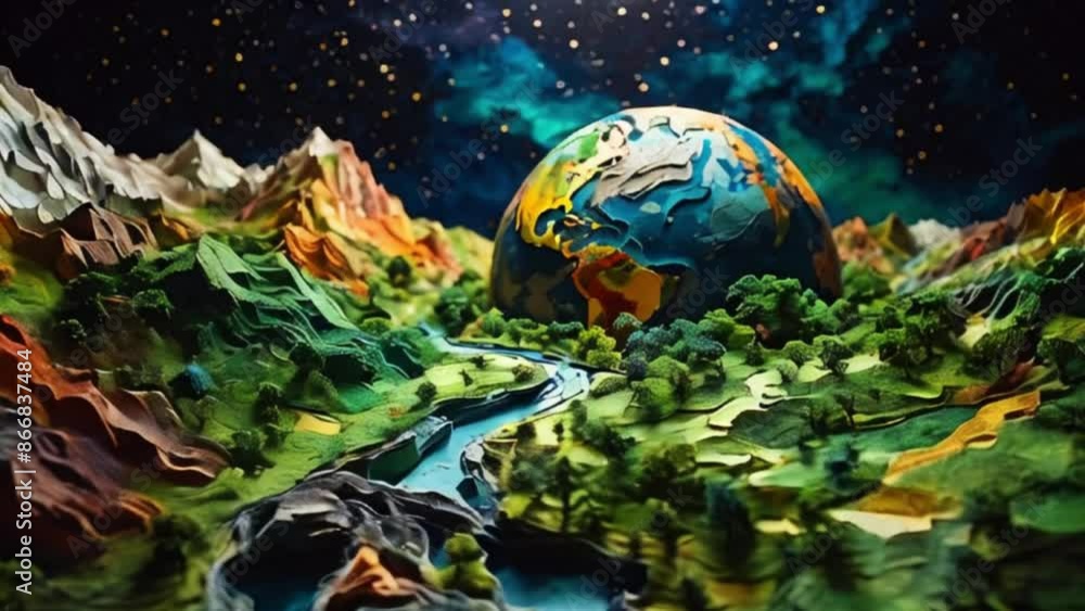 宇宙から見たカラフルな星空と雲に包まれた地球の映像 宇宙から見たカラフルな星空と雲に包まれた地球の映像