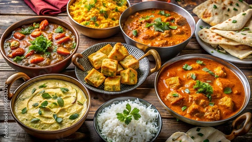 Butter Paneer Masala, Cottage Cheese Curry, Chicken Korma, Traditional Indian Food