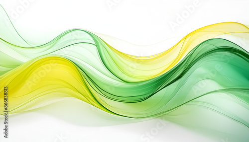 Abstract Green And Yellow Wavy Lines On White Background