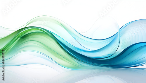 Abstract Green And Blue Waves On White Background