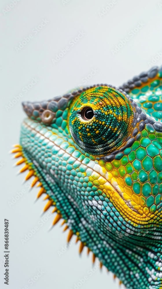 Close-up of colorful chameleon eye and skin, detailed macro shot. Exotic reptile texture and pattern concept Close-up of colorful chameleon eye and skin, detailed macro shot. Exotic reptile texture and pattern concept
