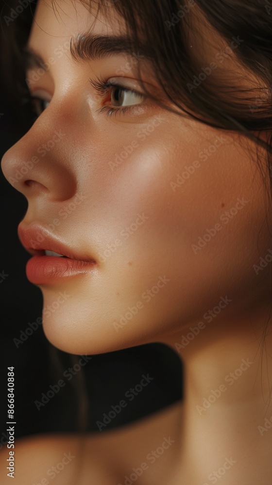 Side Profile Portrait of a Young Woman with Smooth Skin and Deep Eyes
Side Profile Portrait of a Young Woman with Smooth Skin and Deep Eyes