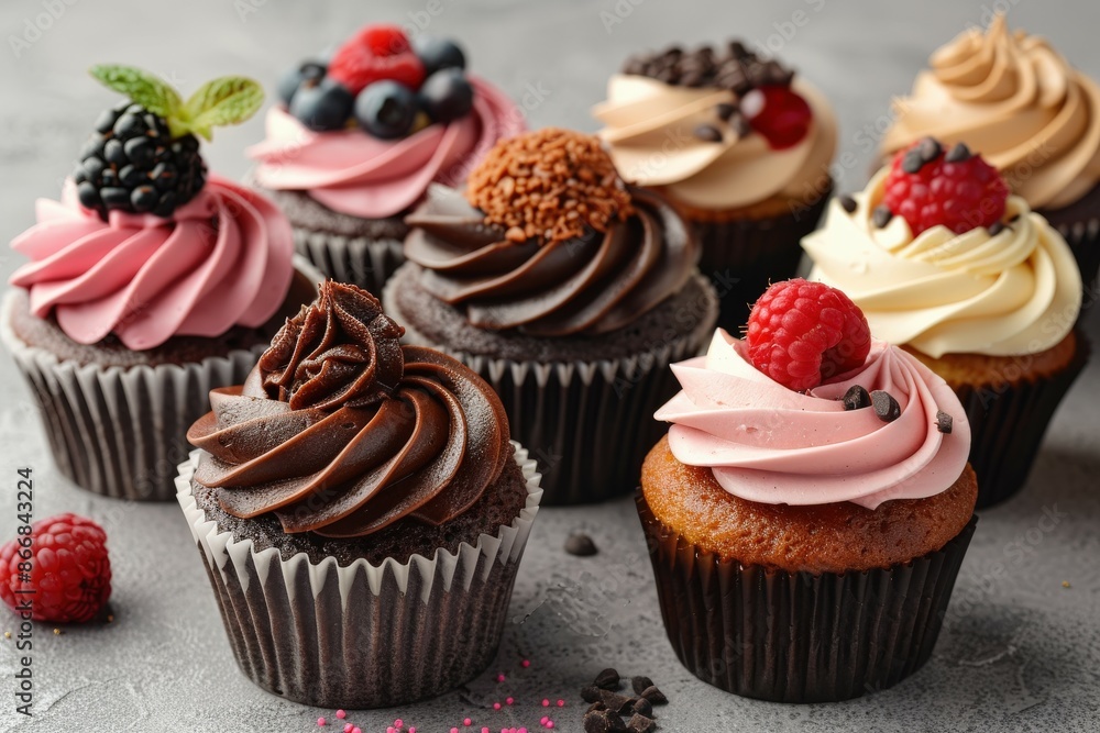 Decorated Cupcakes on a Countertop Decorated Cupcakes on a Countertop