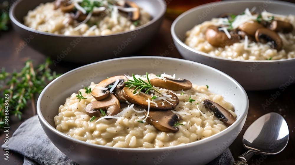 Creamy Mushroom Risotto Garnished with Fresh Parsley in a Sophisticated Presentation Creamy Mushroom Risotto Garnished with Fresh Parsley in a Sophisticated Presentation