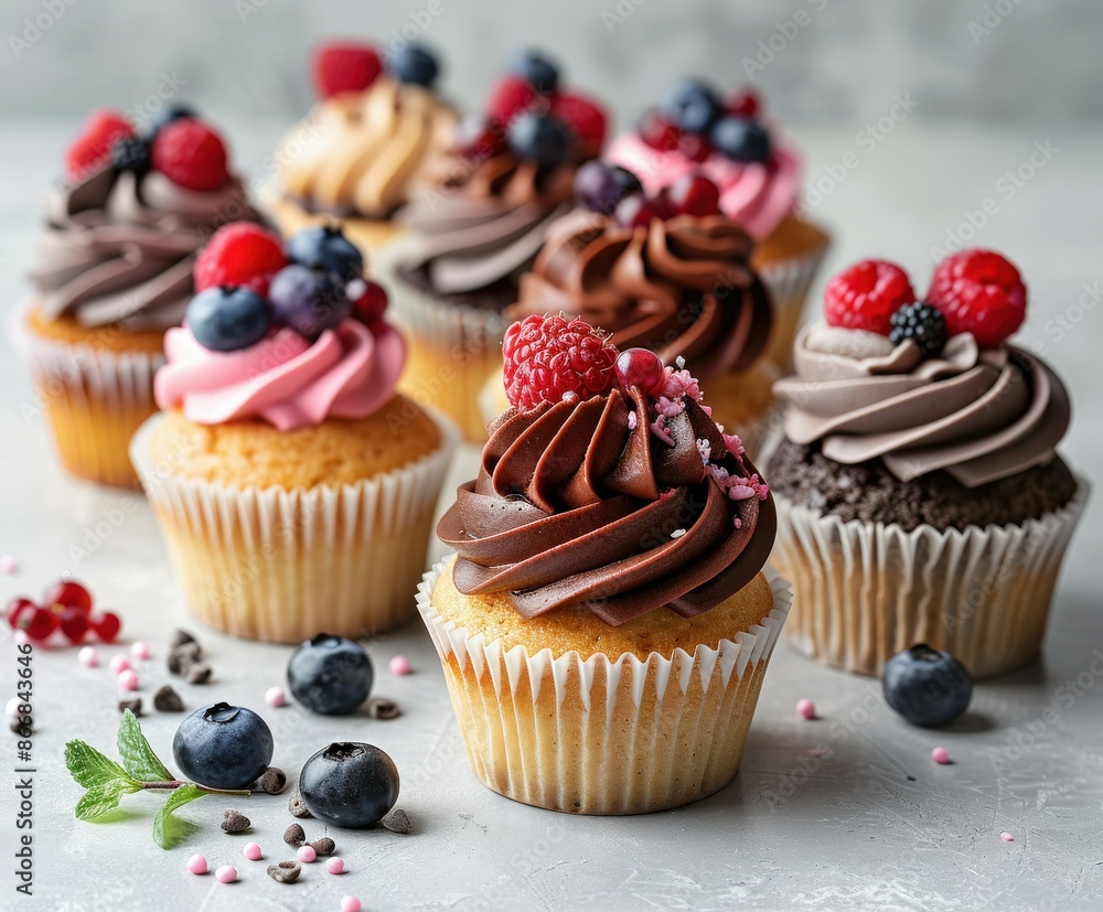 Assorted Cupcakes With Berry Toppings Assorted Cupcakes With Berry Toppings