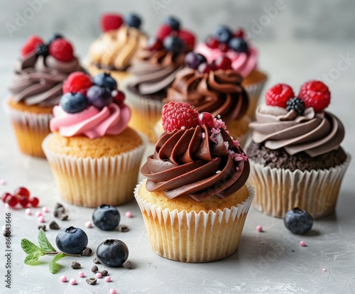 Assorted Cupcakes With Berry Toppings