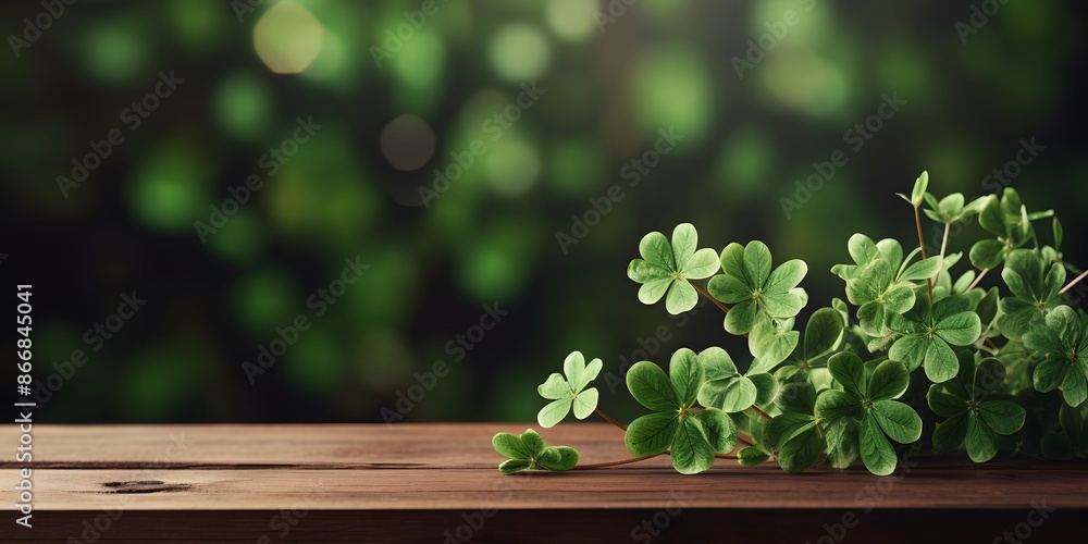 Bright green backdrop with a four leaf clover, Clover leaves on green background Bright green backdrop with a four leaf clover, Clover leaves on green background