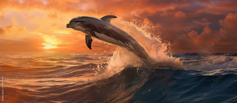 Fototapeta premium Dolphin Leaping at Sunset