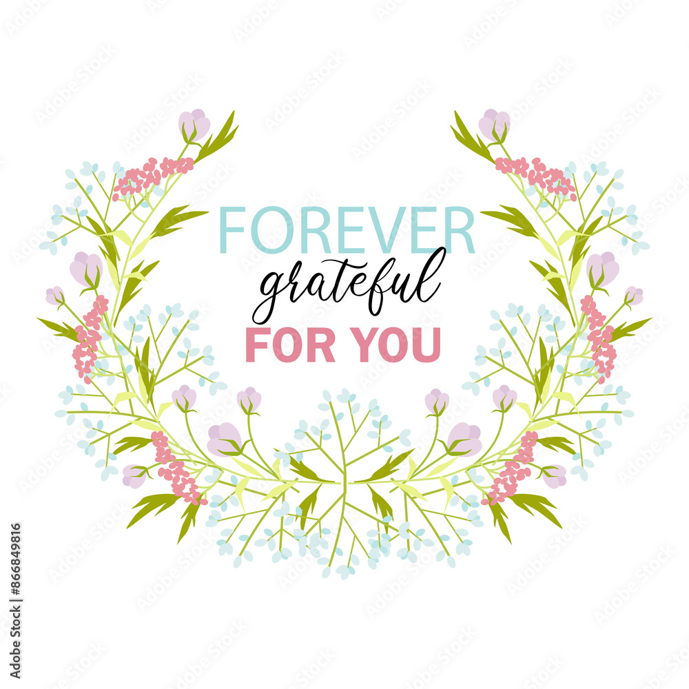 Lettering for Happy friendship Day Forever Grateful for you with flower wreath Lettering for Happy friendship Day Forever Grateful for you with flower wreath