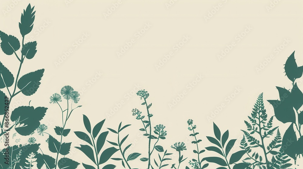 A modern and eco-friendly background with silhouettes of various leaves and flowers on a solid beige background. Generative AI A modern and eco-friendly background with silhouettes of various leaves and flowers on a solid beige background. Generative AI